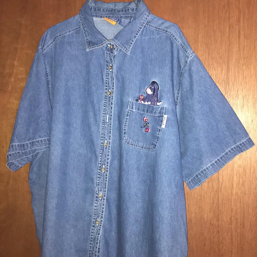 Pooh jean short sleeved button-up shirt